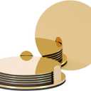 Gold Stainless Steel Coasters with Holder, Modern Mirror Drink Coaster Set of 6, Unique Round Cup Coasters with Non-Slip EVA Base, Housewarming Dcor for Coffee Bar and Dining Table
