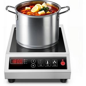 Induction Cooktop Commercial 1800W, Portable Countertop Burner with 8" Fast Heating Coil, 11 Temp/Power Levels, 24H Timer Stainless Steel Electric Stove for for RV Home Kitchen