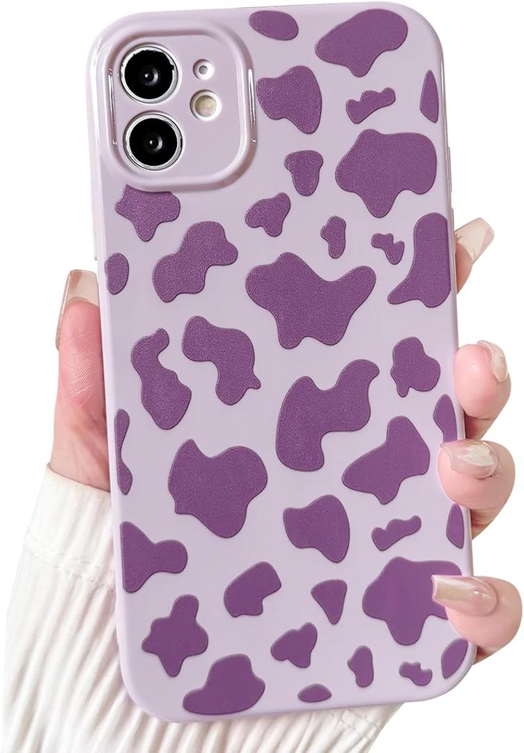 3 Packs NITITOP Compatible with iPhone 12 Case Cute Aesthetic Cow Print Pattern for Women Girl Men Trendy Slim Fit TPU Bumper Silicone Shockproof Full Camera Protection Cover - Purple (Light Blue)