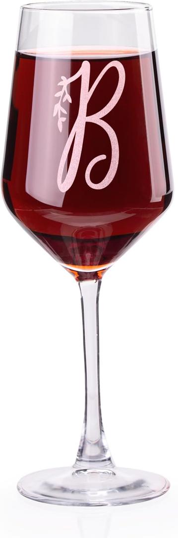 14 Ounce Classic Crystal Wine Glass,A-Z Monogrammed Wine Gifts For Women,Engraved Personalized Wine Glass,Funny Wine Lover Monogram Gifts For Women,Unique Wine Glasses Gift (S)