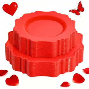 COLOSUS Disposable Plastic Plates 60Pcs, Christmas Red Plastic Party Plates, Heavy Duty 30 Dinner plate 10.5 and 30 Salad/Dessert Plate 8.25 for Christmas party dinner