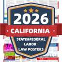 2026 California State and Federal Labor Laws Poster - English Version - OSHA Workplace Compliant - UV Waterproof Laminated 24" x 36" - Mandatory Regulations Posting for Employees