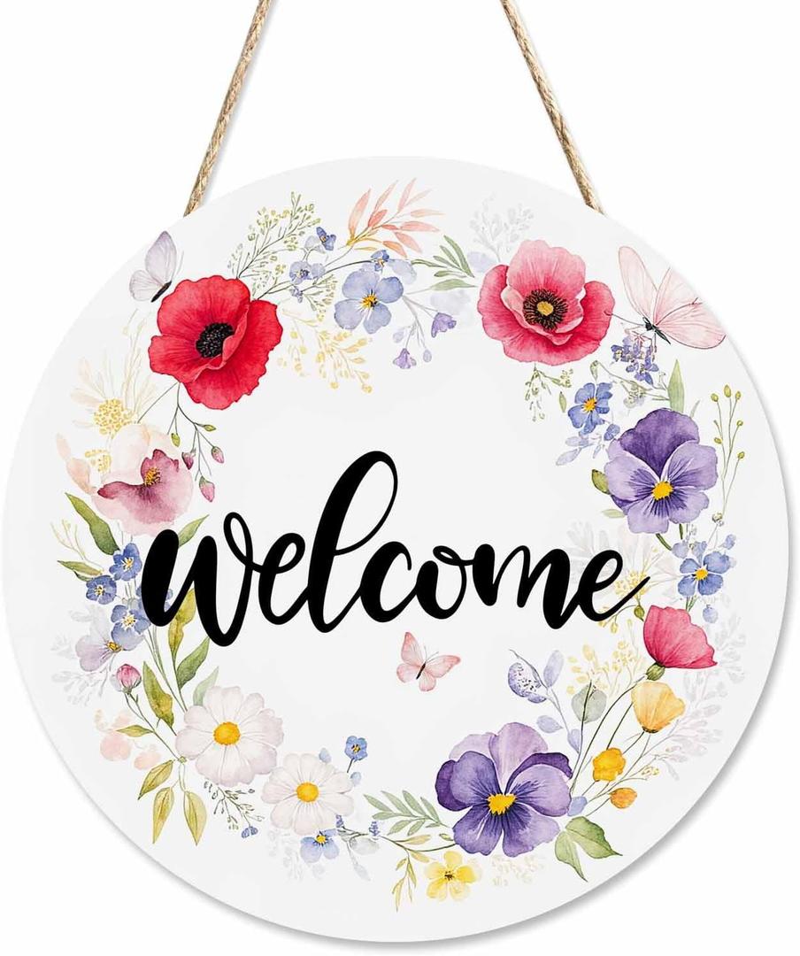 Welcome Sign Front Door Decoration Beautiful Garden Welcomes Wreath Outdoor Indoor Wall Hanging Decorations 12x12in