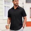 Alimens & Gentle Mens Short Sleeve Dress Shirt Wrinkle Free Solid Casual Button Down Shirts for Summer Business Wedding (Black, S)