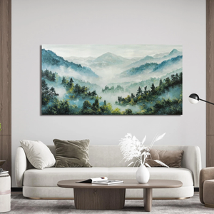 Large Canvas Wall Art Mountain Botanical Large Landscape White Foggy Forest Pine Trees Fog Canvas Paintings Wall Painting Rustic Home Decor Wall Decor for Living Room Office Ready to Hang 30x60inch