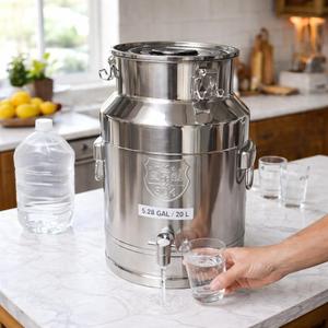 304 Stainless Steel Milk Can with Spigot, 5 Gallon Metal Water Dispenser, 20L Steel Water Tank & Stainless Steel Beverage Dispenser, Heavy Duty Drink Dispensers for Milk, Wine