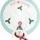 48in Christmas Tree Mat for Under Tree,Blue and White Christmas Tree Skirt for 7.5FT Tree,Rustic 3D Snowman Xmas Tree Mat Decorations Winter New Year Holiday Party Decor Indoor Outdoor