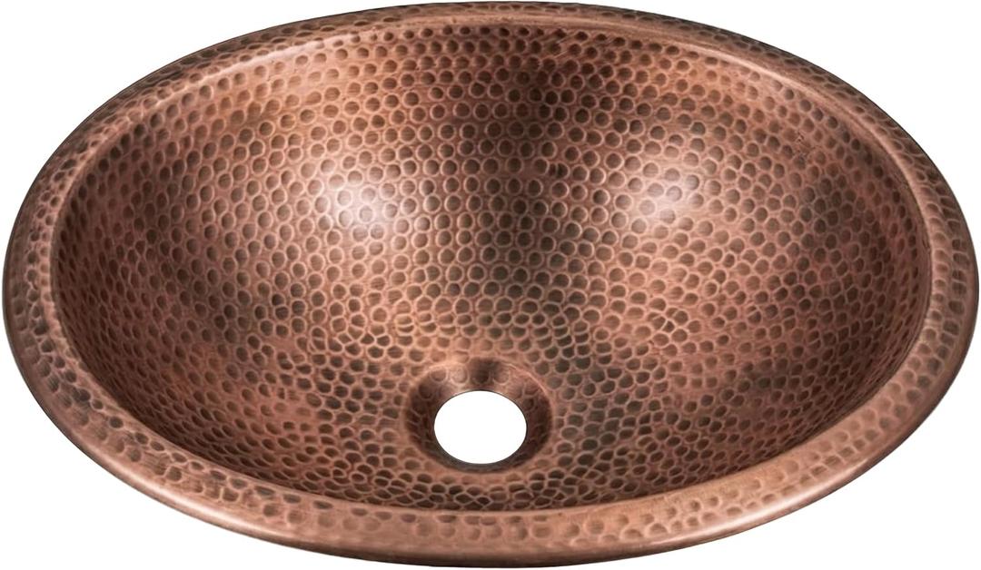 Monarch Abode Bathroom Sink 17-Inch Oval Drop In Bathroom Sink, Top Mount Hand Hammered Pure Copper Vanity Sinks for Countertop, Powder Room, Guest Bath or Restroom, Drop in Sinks for Bathrooms