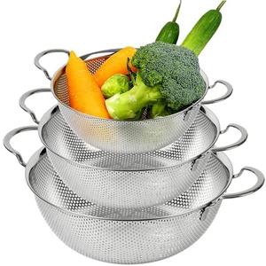 COMPORT K Premium 18/8 304 Stainless Steel Strainer Set of 3 with Handles, Micro-Perforated Colanders, 4-6-8 Quart Set, Self-Draining Solid Base for Pasta, Fruits, Vegetables, Made in Korea
