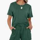 2 Piece Outfits for Women Crewneck Short Sleeves Tops Summer Casual Drawstring Shorts Athletic Outfit Sets 2XL
