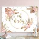 Riyidecor Girl Boho Oh Baby Baptism Baby Shower Decorations Backdrop 7Wx5H Feet Polyester Fabric Pink Bohemian Pampas Grass Blush Newborn Party Floral Gold Banner Festival Studio Photo Shoot