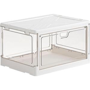 Transparent shoe box wholesale thickened magnetic flip lid large size plastic dustproof moisture-proof foldable shoes storage box 7032white