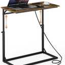 Vagusicc C Shaped End Table with Charging Station, Large C-Table End Table Adjustable Height Side Table for Couch, Couch Table Slide Under Sofa Table TV Tray Table for Sofa, Living Room, Bedroom,Brown, 11.95"d X 23.85"w X 20.85-33.55"h