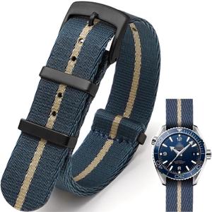 Military Ballistic Nylon Watch Band Heavy Buckle 18mm 20mm 22mm 24mm Thick G10 Premium Nylon Watch Bands Smart Watch Replacement Band Strap for Men Women (Dark Blue Beige(Black Buckle))