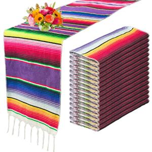 15 Pcs Mexican Table Runner Fiesta Mexican Theme Party Decoration for Cinco de Mayo Fiesta Party Serape Zarape Table Runner 14 x 84 Inch (Classic Style)