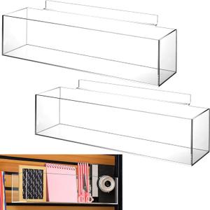 Teenyyou 2 Pcs Acrylic Slatwall Bins 16 x 4 x 4 Inch Transparent Storage Organizers Slatwall Retail Display Trays Accessories for Garage Shop Retail Display(1 Compartment)