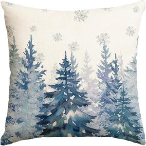 AVOIN colorlife Blue Christmas Tree Snowflake Throw Pillow Cover, 18 x 18 Inch Seasonal Winter Holiday Blue Cushion Case Decoration for Sofa Couch