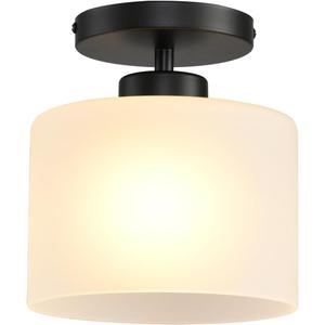 Semi Flush Mount Ceiling Light, Modern Kitchen Lighting Fixtures Ceiling, Rustic Ceiling Light Fixtures, Ceiling Lights with Glass Shade for Hallway Foyer Entryway Bedroom (1 Pack, 1 Pack Milk Glass)