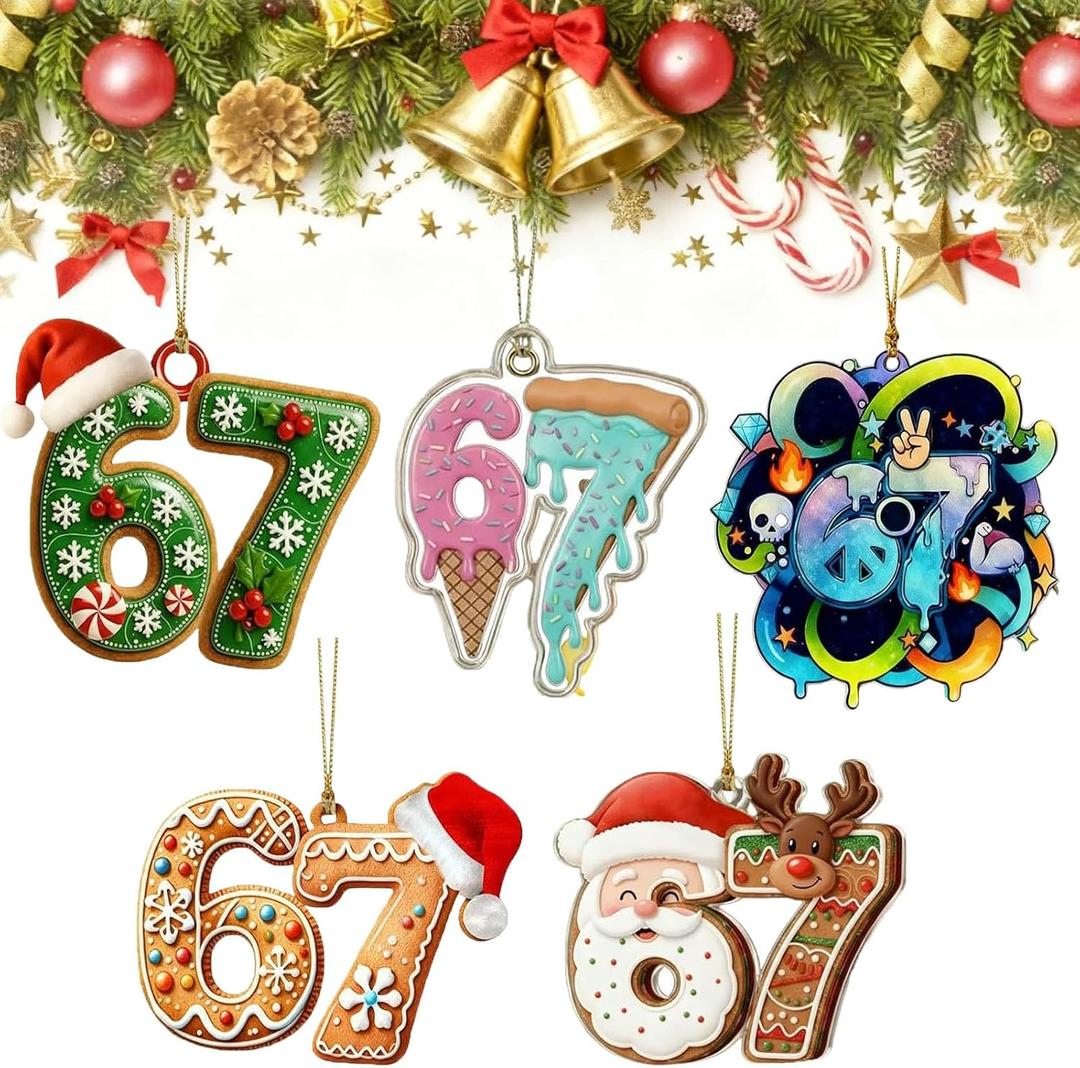 5 Pcs 67 Christmas Ornaments,67 Funny Holiday Keepsake,Six Seven Ornament,Santa Number Hanging Tree Decor, Gifts for Holiday