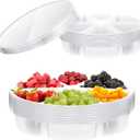 Baderke 10 Pack 10 Inches Round Plastic Serving Tray 6 Sectional Plastic Appetizer Tray with Lid Clear Food Platters Round Platter Container Veggie Fruit Organizer for Party and Buffet (Clear)