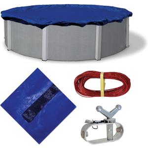 Blue Wave Gold 15-Year 28 ft Round Above Ground Pool Cover for Winter Durable & Weather-Resistant Polyethylene 4 ft Overlap, Black Underside, Reinforced Grommets, Winch, Cable Royal Blue