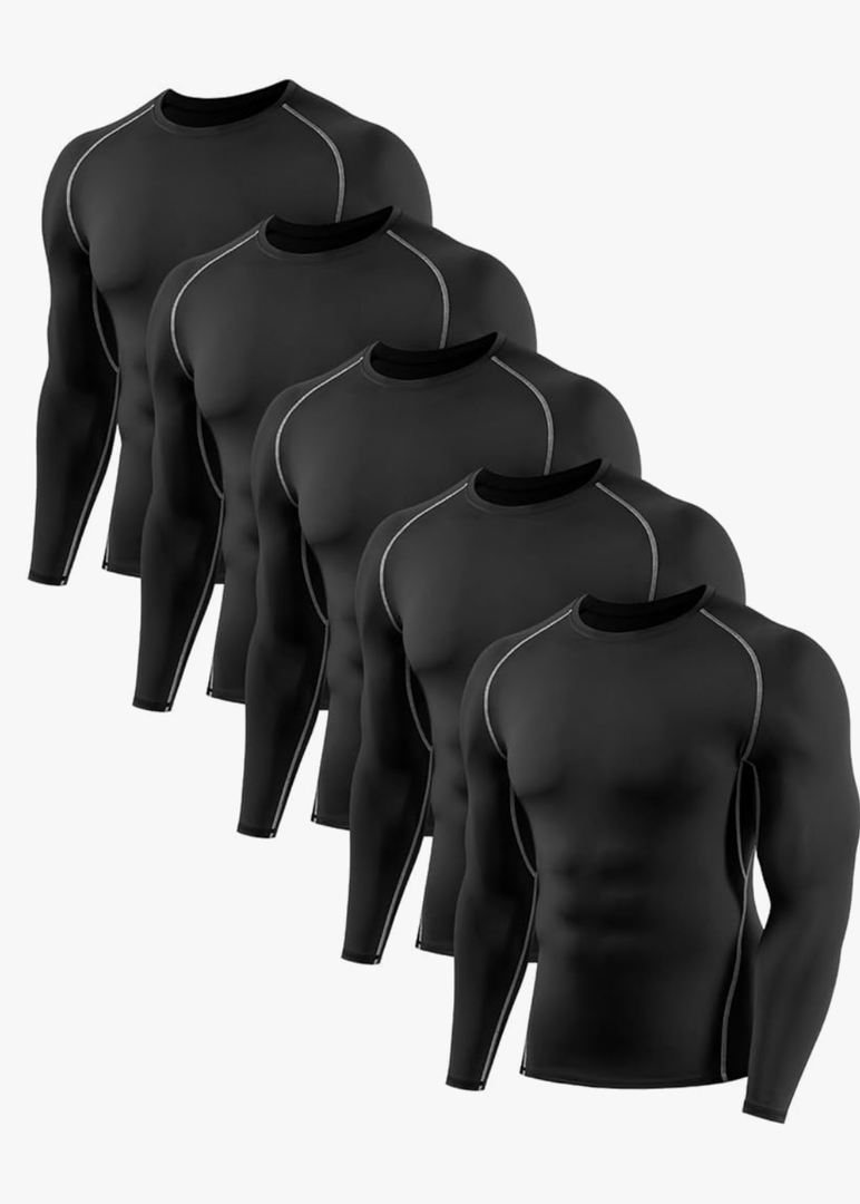 5Pack Men's Compression Shirts Long Sleeve Rash Guard Workout Undershirt Base Layer Athletic Shirt