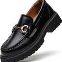 QHH Loafers for Women Women's Loafers & Slip-ons Leather Platform Chunky Penny Shoes Business Casual Shoes Comfortable Dressy Office Work Shoes (10, Black)