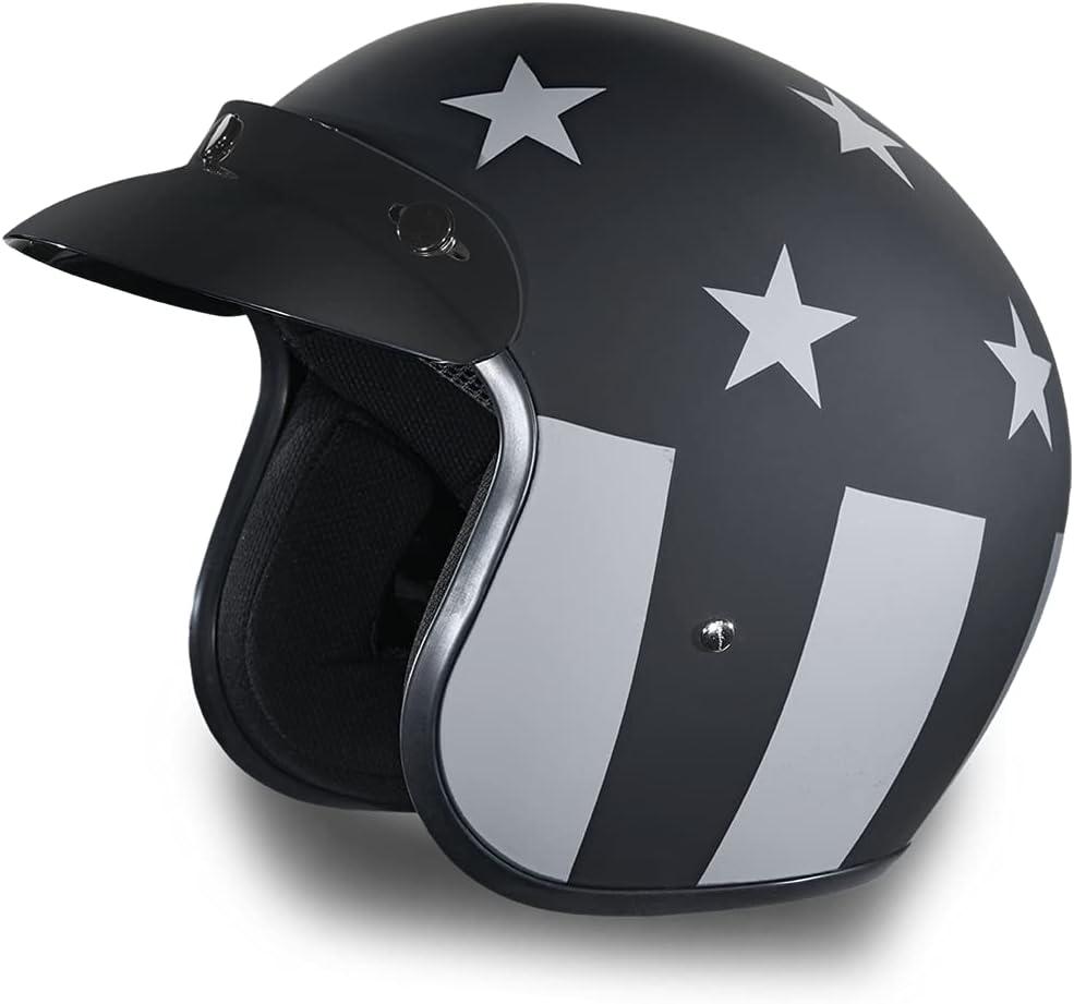 Daytona Helmets 3/4 Shell Open Face Motorcycle Helmet - DOT Approved, Lightweight & Comfortable, Vintage Design for Scooter, Cruiser & Street Bikes - Adjustable Fit, Enhanced Ventilation & Clear Visor (Black, S)
