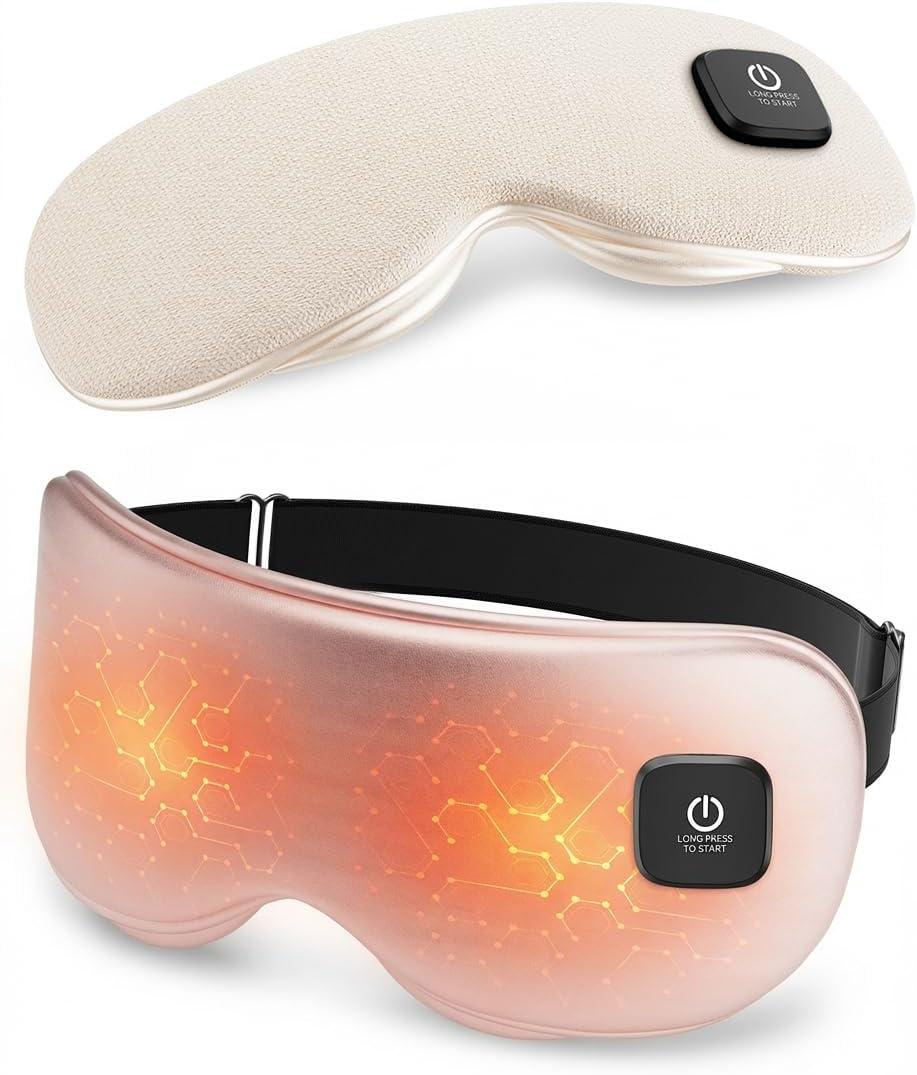 Heated Eye Mask - Cordless Eye Mask for Dry Eyes, Eye Relief, Improved Sleep, Washable Eye Heating pad for Travel and with Replaceable Shell (Champagne Blush)