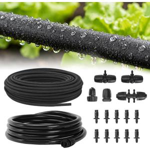 MIXC Drip Irrigation System with 100FT 1/4" Soaker Hose - 80% Water Savings, Weeping Tech for Deeper Root Watering, Garden Kit with 10FT 1/2" Tubing for Raised Beds, Vegetables, Lawn, Greenhouse