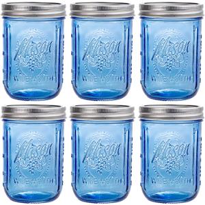 WELLIFE 6-Pack Mason Jars 16 oz with Lids  Blue Wide Mouth Glass Mason Jars, Airtight Leak-Proof Canning Jars for Food Storage, Fermenting, Pickling, Freezing, and Crafts