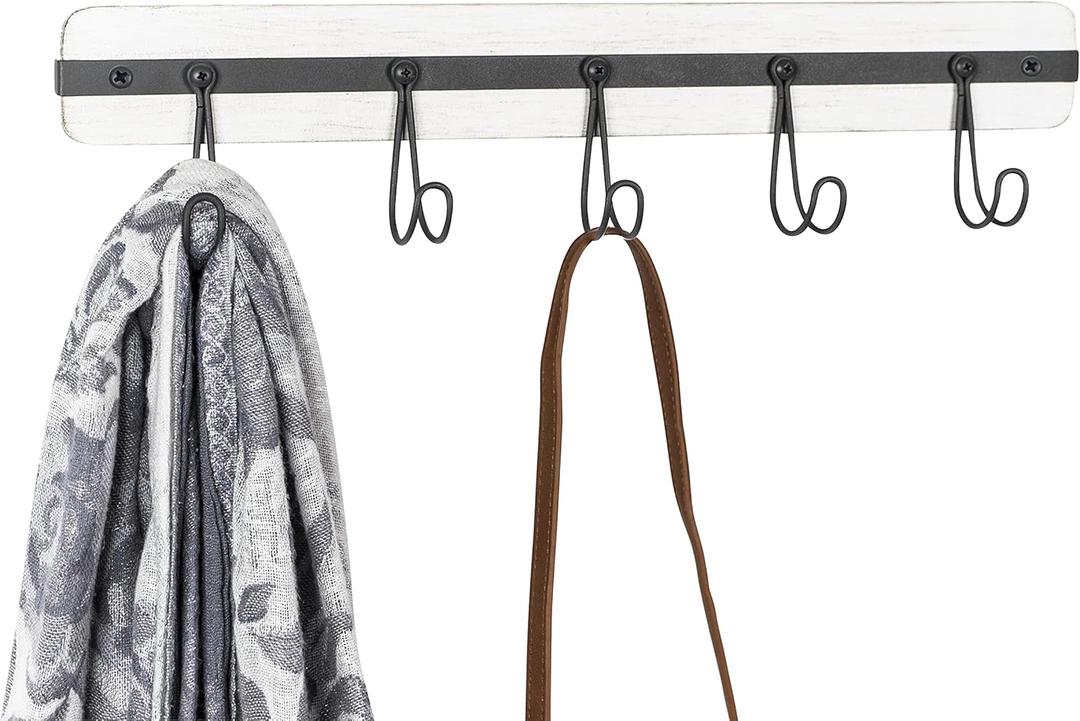 Spectrum Diversified Rowan Wall Mount 5-Hook Wood Rack for Entryway Storage and Organization