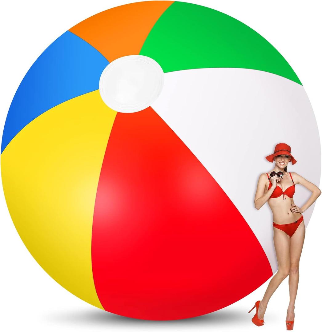 12 Foot Giant Inflatable Beach Ball Jumbo Rainbow Colored Beach Ball Large Beach Ball Big Pool Ball Inflatable Beach Ball Sport Beach Ball Jumbo Toy for Swimming Pool Water Game Toy Party Decor