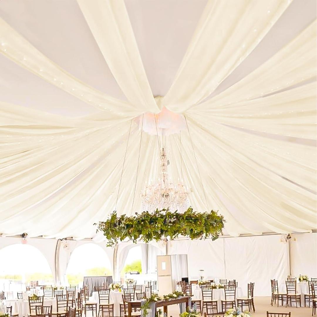 Showgeous Ivory Ceiling Drapes 8 Panels 5ftx30ft Wedding Ceiling Drapes Wedding Arch Draping Fabric Cheesecloth Curtain for Party Ceremony Stage Event Decoration