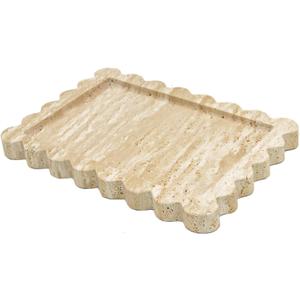 Genuine Travertine Scalloped Marble Tray, Real Natural Marble Stone Trays, Luxury Decorative Trays for Bathroom, Dresser, Vanity, Kitchen, Home Decor, 10.6" x 8", Travertine Beige