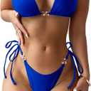 Cheeky Triangle Bikini Sets for Women Sexy String Bathing Suit 2 Piece (Blue, XS)