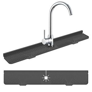 Longer Sink Splash Guard Mat 33 inch, Silicone Faucet Handle Drip Catcher Tray, Longer Silicone Sink Mat for Kitchen Bathroom, Drip Protector Splash Countertop (Grey) (33" x 5.5")