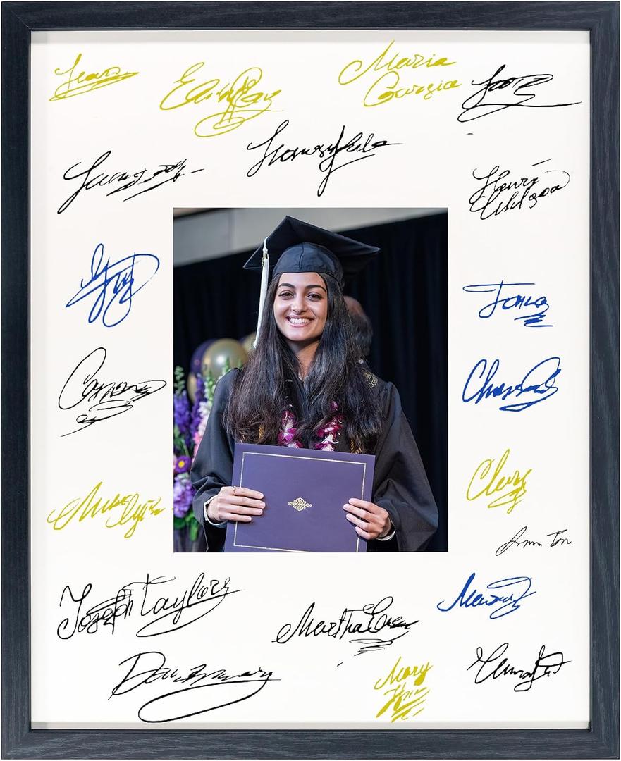 16x20 Graduation Signature Picture Frame with White Mat Display 8x10 Photo for Graduation, Celebrations and Wedding, Black Wood Frame for Wall Hanging - Mounting Hardware Included