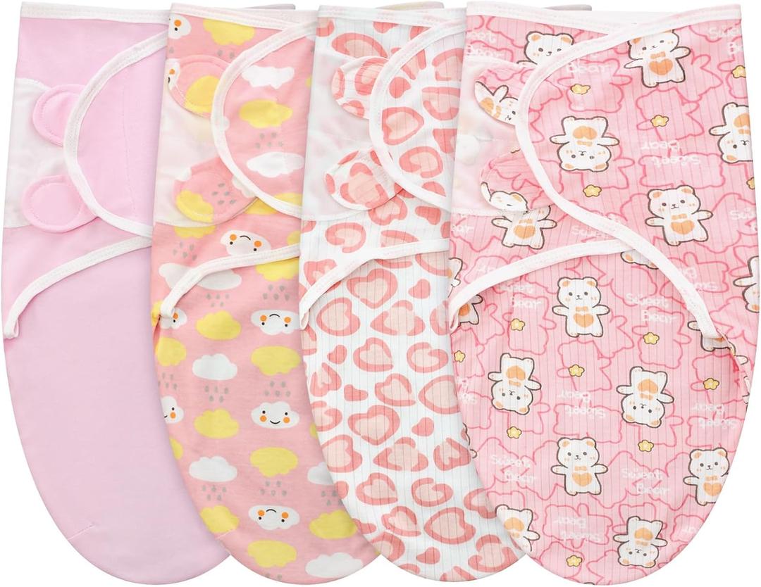 Newwiee 4 Pcs Preemie Baby Swaddle Wrap Adjustable Cotton Preemie Swaddle Blanket for Newborn Boys Girls(Classic Style,Fit for Preemies)