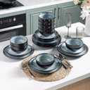 LeRatio Ceramic Dinnerware Sets for 6,Stoneware Plates and Bowls Sets,Handmade Reactive Glaze Dishes Set,Chip Resistant and Scratch Resistant | Oven&Dishwasher & Microwave Safe-Gray White(18PCS)
