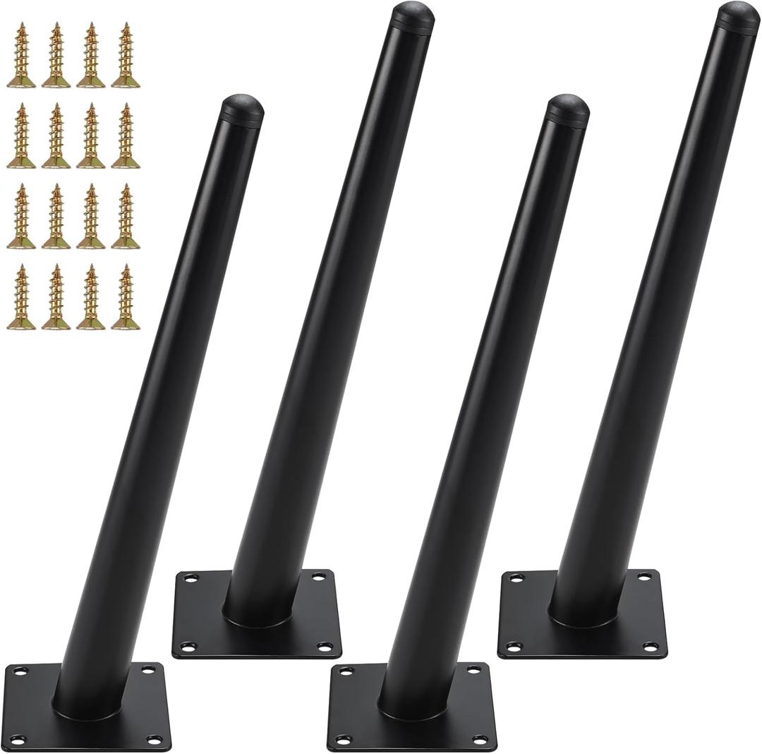 24" Metal Desk Legs, Reinforced Steel Table Furniture Legs Set of 4, Black