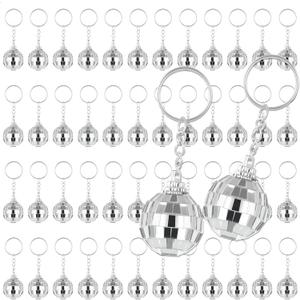 Sasylvia 50 Pcs Mirror Disco Ball Keychain Bulk Mini 70s Party Favors Small Silver Disco Ball Decorations for 1970s Party Graduation Supplies Birthday Accessories