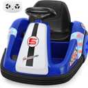 ELEMARA 12V Kids Bumper Car with Big Wheel, 2.2 Mph Max, Toddler Bumper Cars with Remote, Baby Bumping Toy Car with DIY Stickers,360 Degree-Spin, Music, Bluetooth,LED Lights, Blue