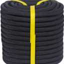 Double Braided Arborist Rope - 1/2 Inch x 50 Feet Polyester High Strength Climbing Rope for Tree Work, Halyard, Sailing (Black)