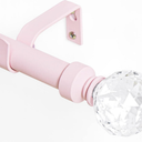 NICETOWN Window Treatment Single Curtain Rod Set 1" Diameter with Decorative Round Clear Acrylic Ball Finials for Nursery Girls Kids Daughters Room Decor, Adjustable Length from 48 to 86-Inch, Pink