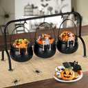Halloween Decorations - Set of 3 Witches Cauldron Candy Serving Bowls on Rack, Black Plastic Cauldron with Skeletons for Indoor/Outdoor Home/Kitchen Decoration