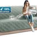 H.VERSAILTEX 100% Waterproof Slipcovers for Couches and Sofas Modern Pet Couch Cover Thick Soft Furniture Protector with Elastic Straps(Sofa, Lily Pad/Beige)