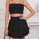 Bsubseach Womens Flowy Skirt with Shorts Ruffle Skorts Elastic Skirts Beach Shorts for Summer (X-Large, Black)