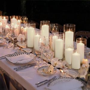 12-Pack White Pillar Candles (2''X3,4,6) & 12-Pack Glass Cylinder Vases(2.6''X5,6,8),Hurricane Candles,Wedding Centerpiece Decor Set-Mixed Heights for Table, Proposal, Event.