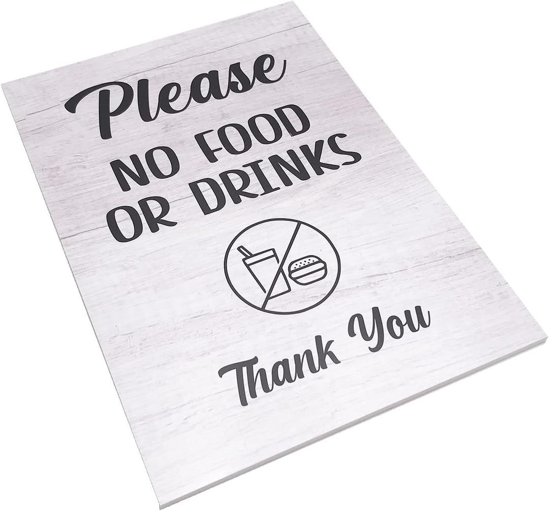 Please No Food Or Drinks Sign - Customer notice, no eating or drinking, A4 size (White Adhesive)
